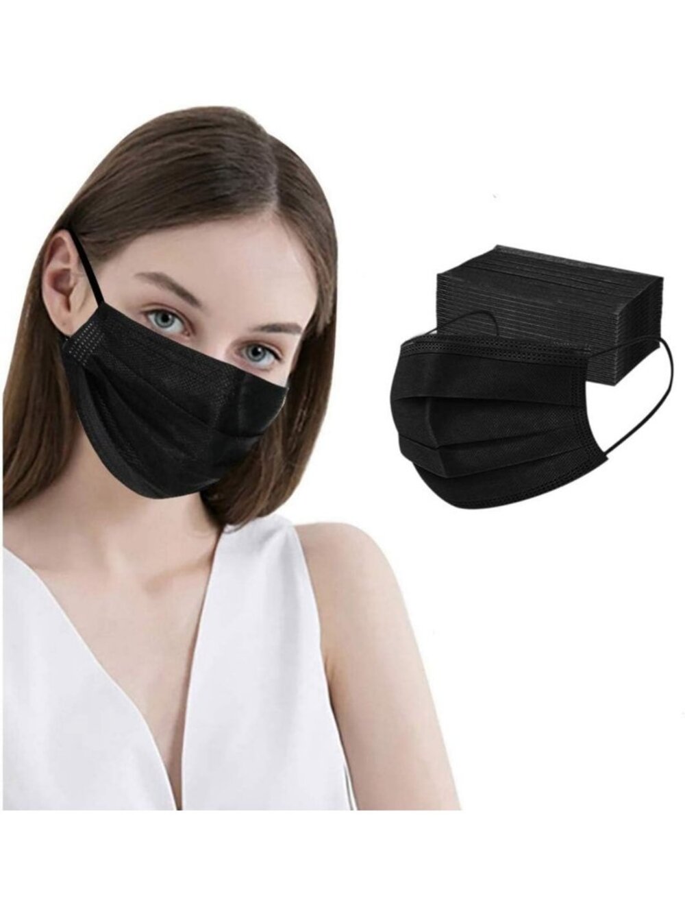 500 Pcs Black Disposable Face Masks - 3-Ply, Comfortable Earloop Design